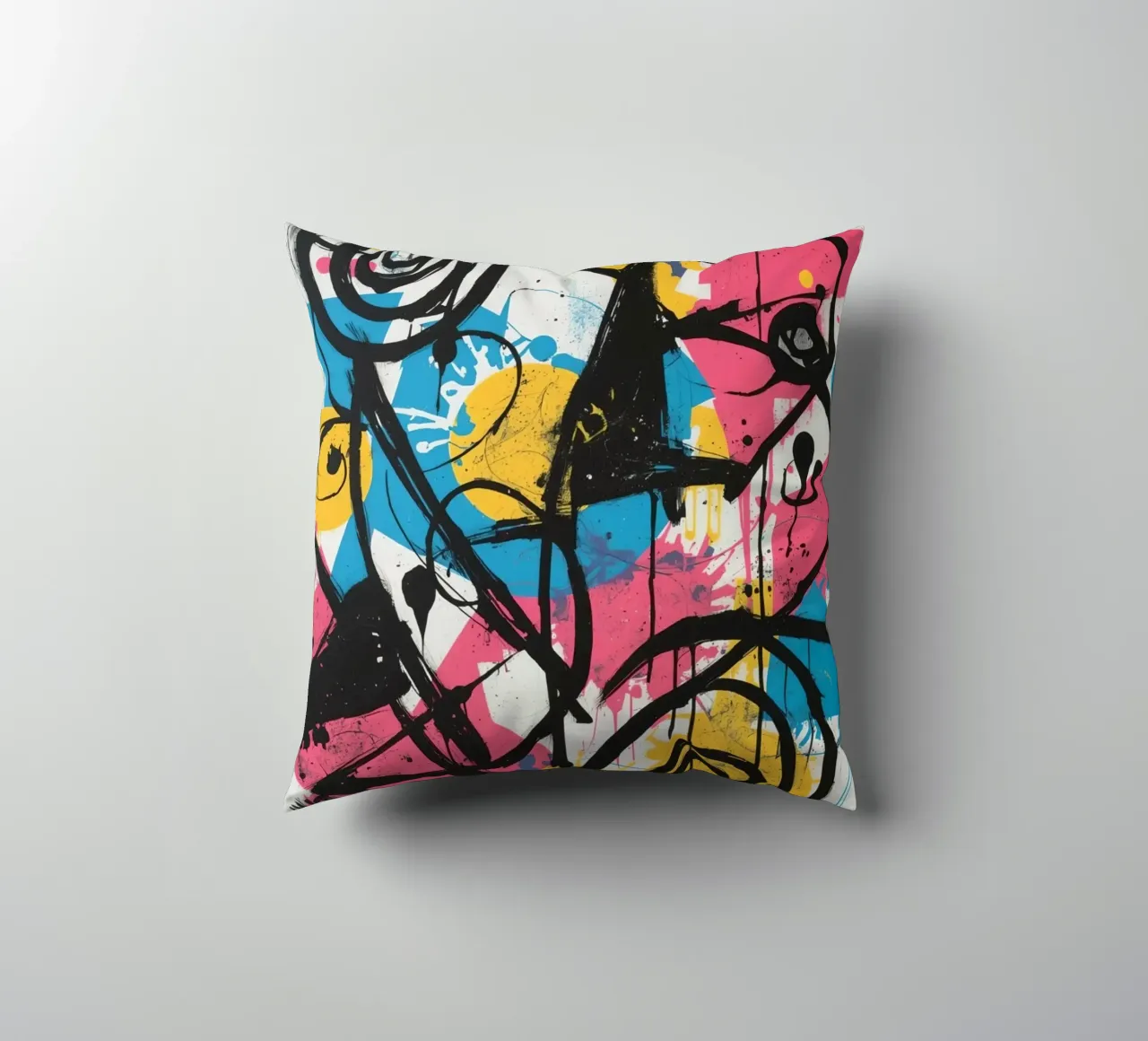 Pittura astratta con forme geometriche e linee nere cuscino da DesignDoodle