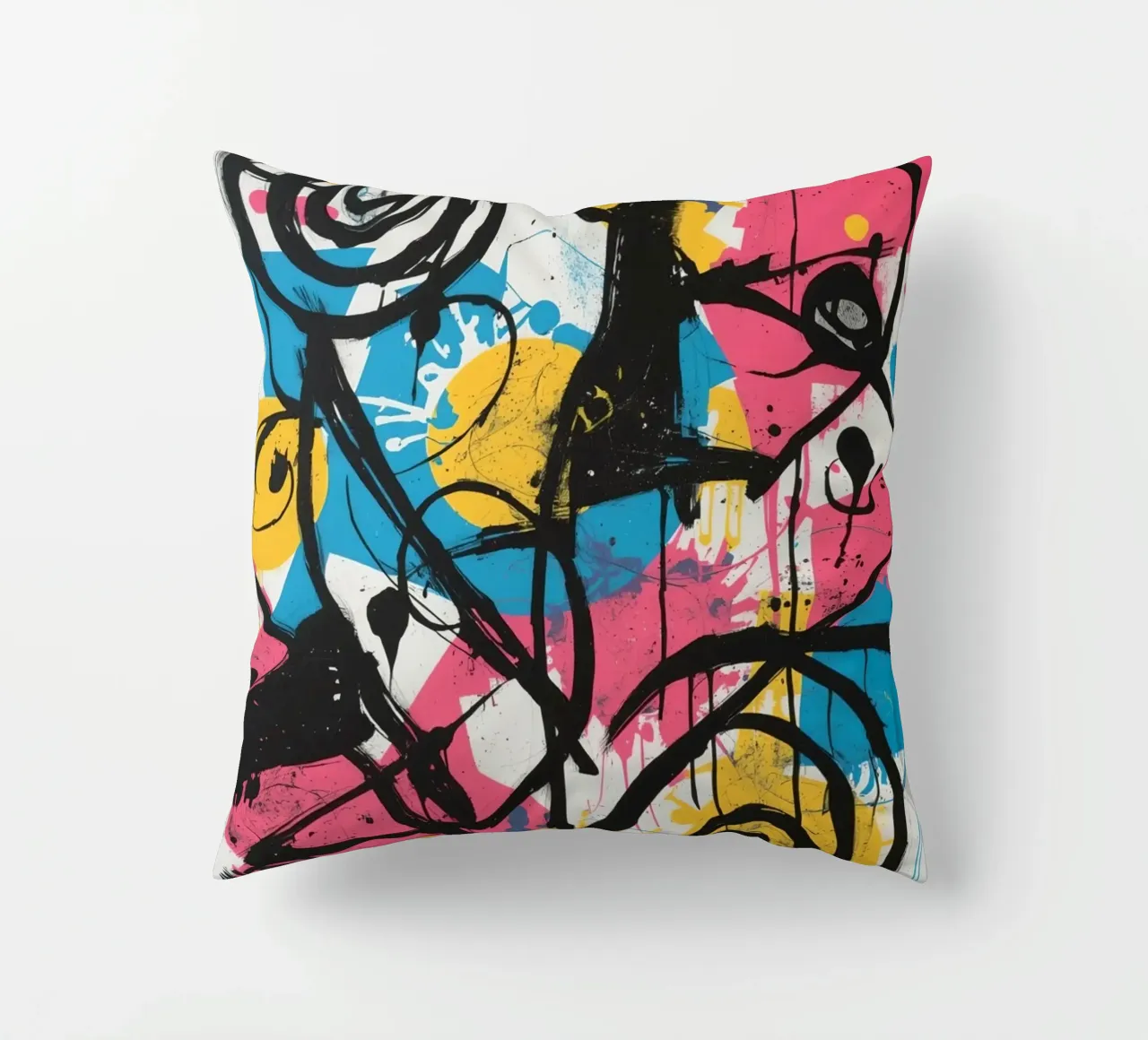 Pittura astratta con forme geometriche e linee nere cuscino da DesignDoodle