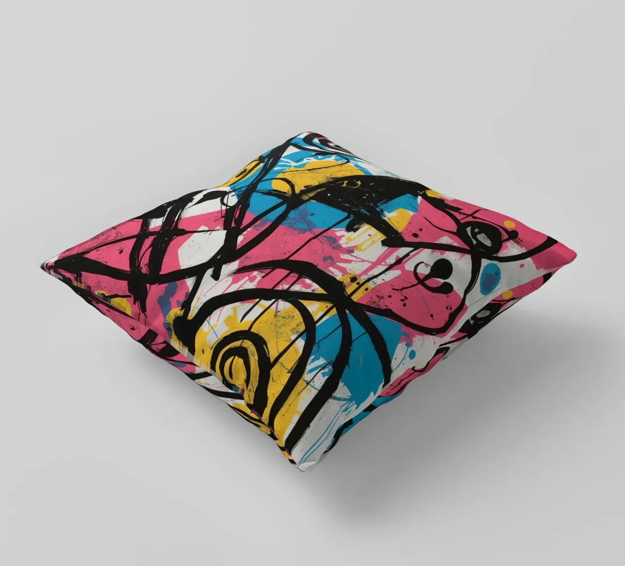Pittura astratta con forme geometriche e linee nere cuscino da DesignDoodle
