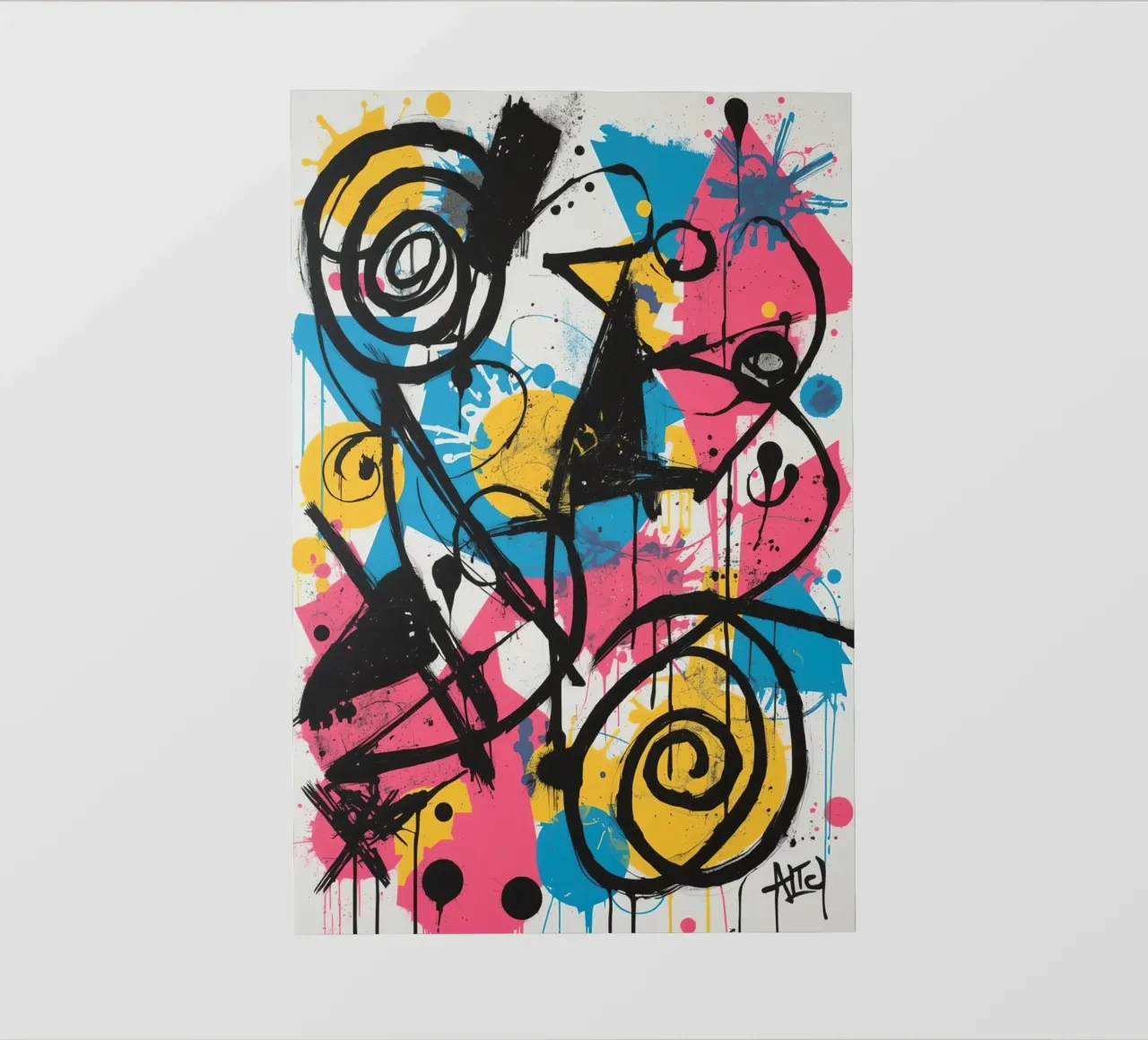 Pittura astratta con forme geometriche e linee nere telo in pvc da DesignDoodle