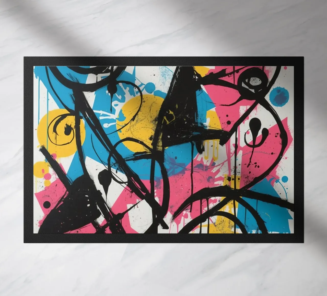 Pittura astratta con forme geometriche e linee nere zerbino da DesignDoodle