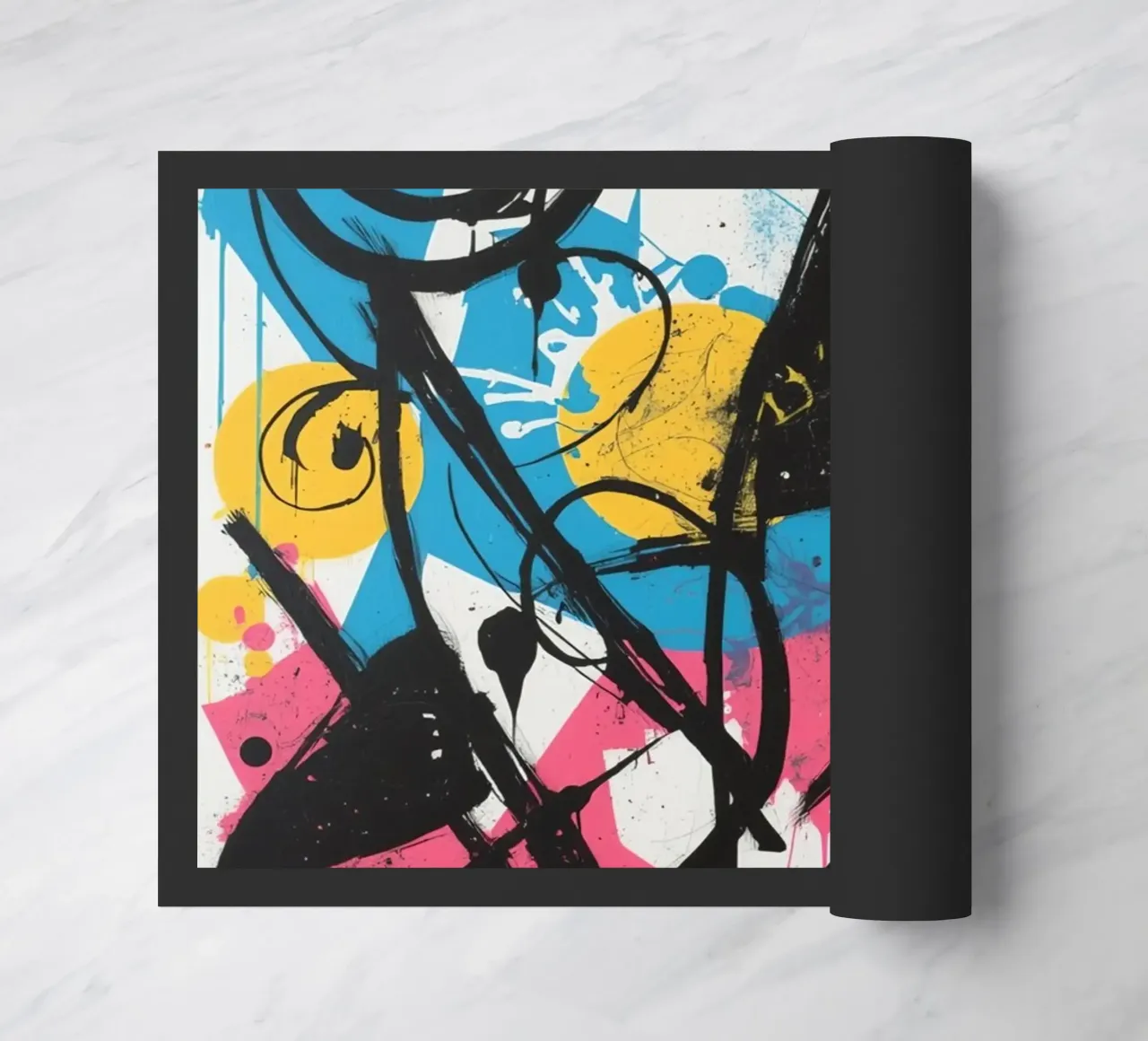 Pittura astratta con forme geometriche e linee nere zerbino da DesignDoodle