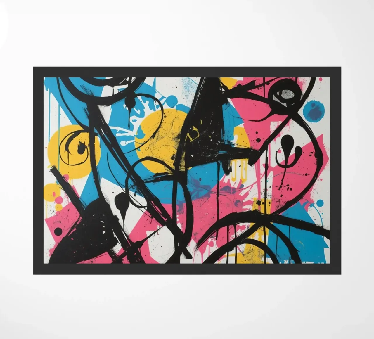 Pittura astratta con forme geometriche e linee nere zerbino da DesignDoodle