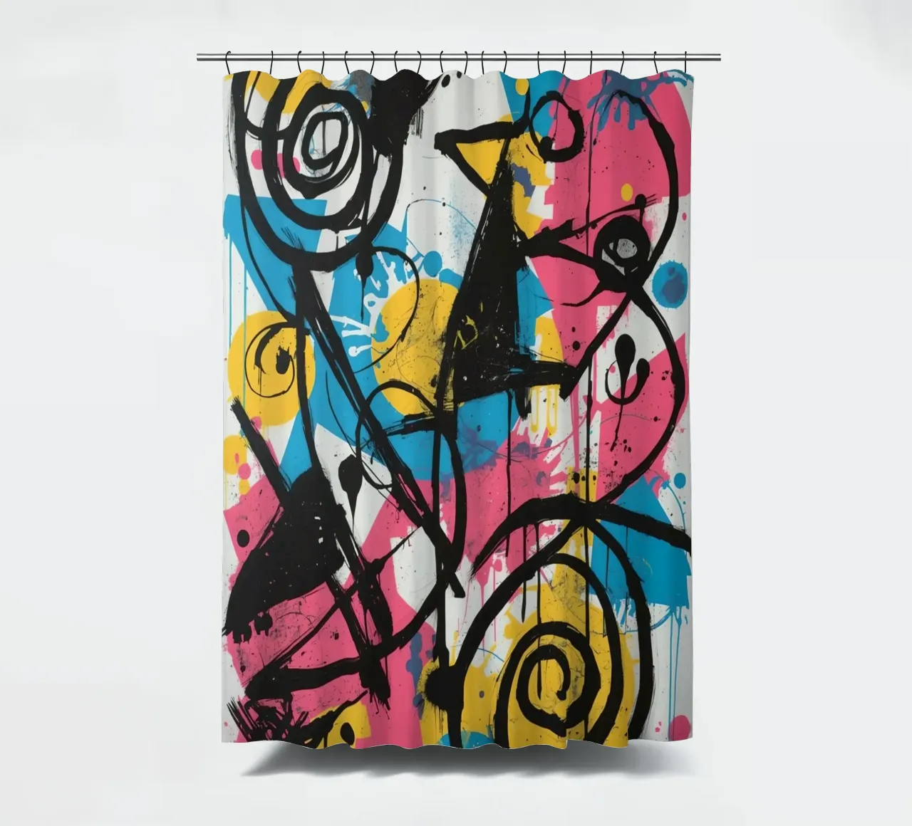 Pittura astratta con forme geometriche e linee nere tenda da doccia da DesignDoodle