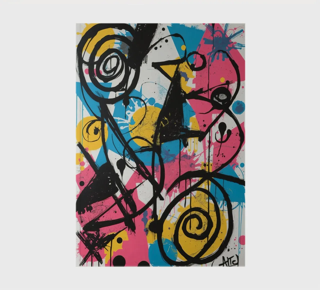 Abstract Painting with Geometric Shapes and Black Lines notebook by DesignDoodle