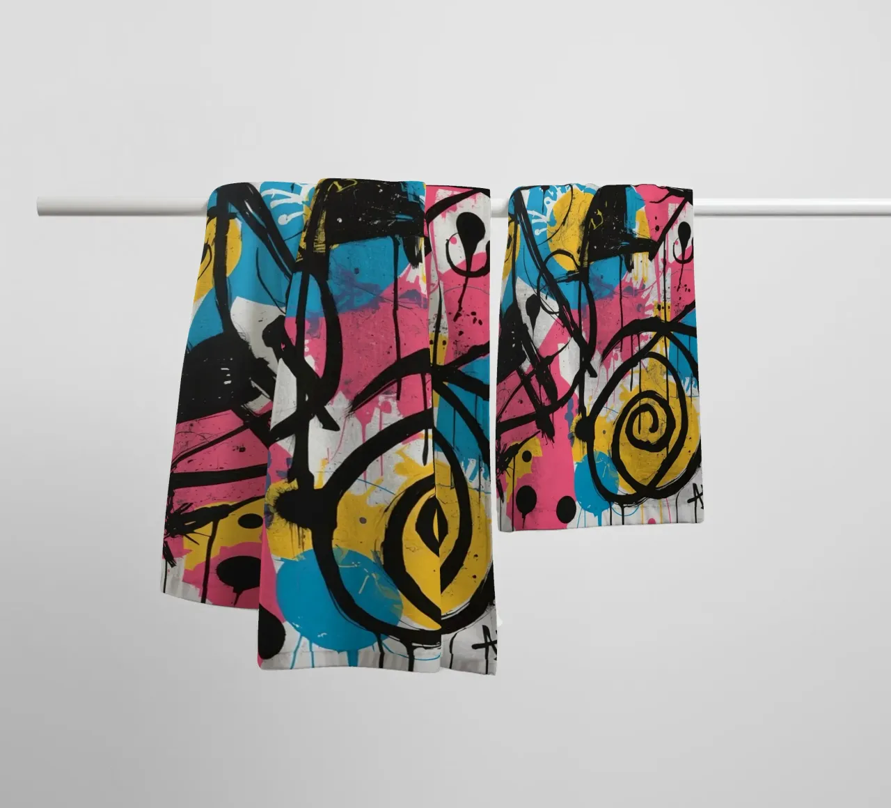 Pittura astratta con forme geometriche e linee nere asciugamano da bagno da DesignDoodle