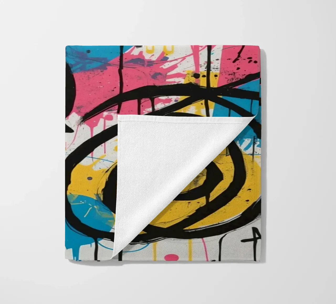 Pittura astratta con forme geometriche e linee nere telo mare da DesignDoodle