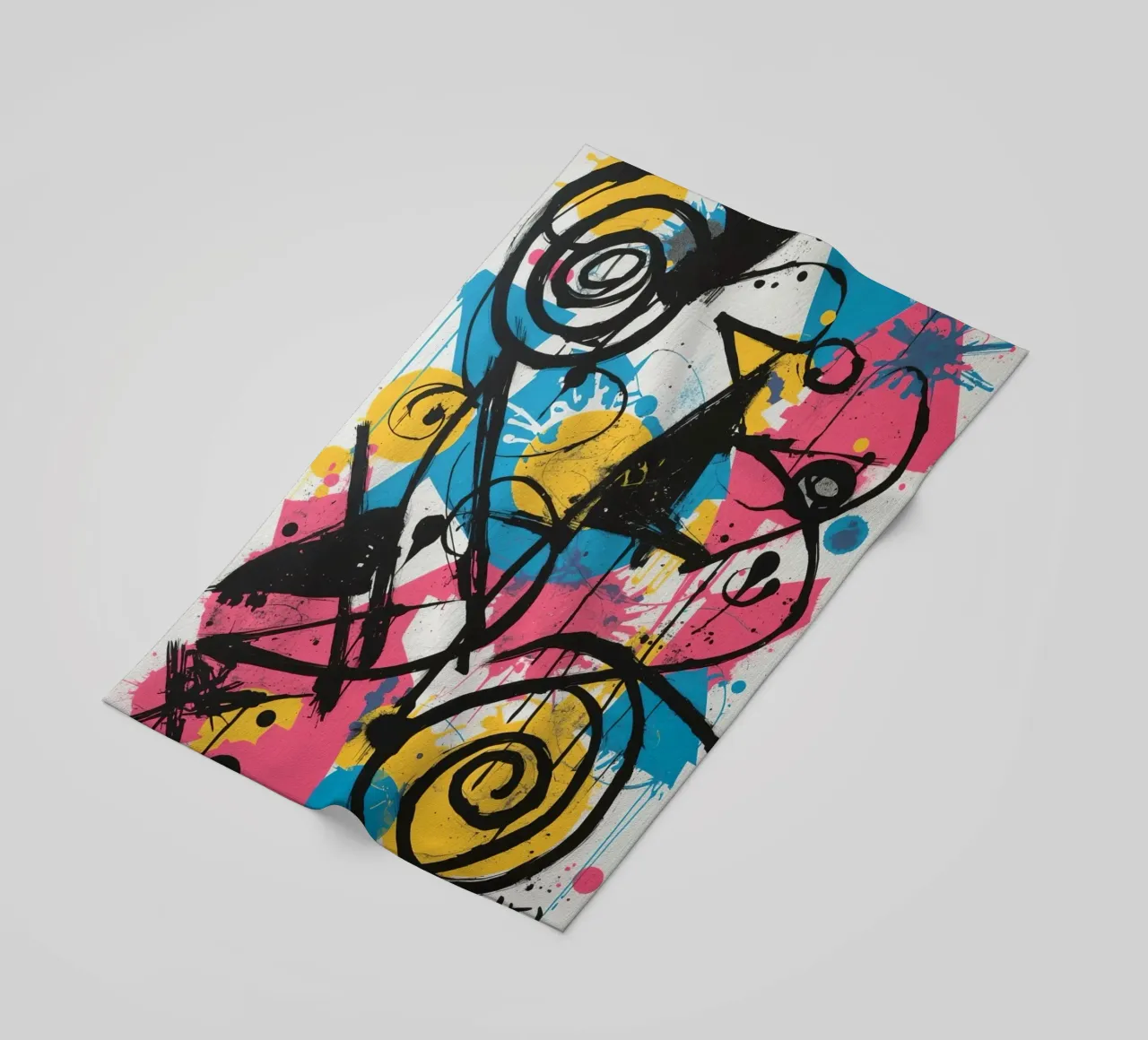 Pittura astratta con forme geometriche e linee nere telo mare da DesignDoodle