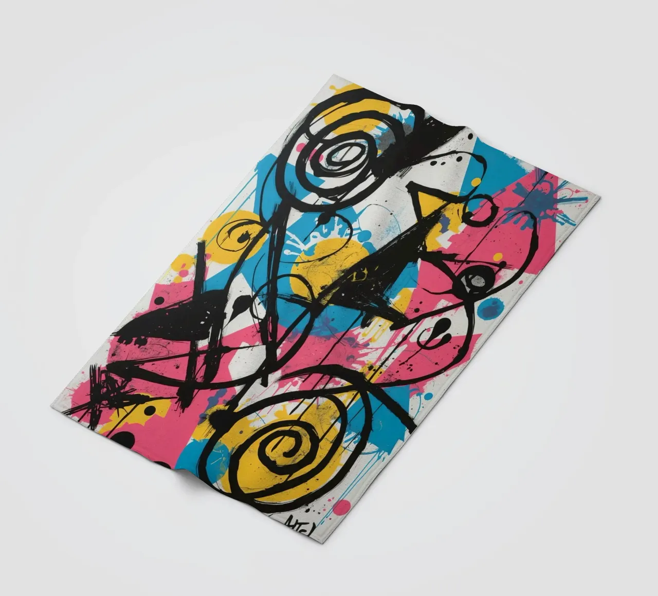 Pittura astratta con forme geometriche e linee nere coperta in pile da DesignDoodle