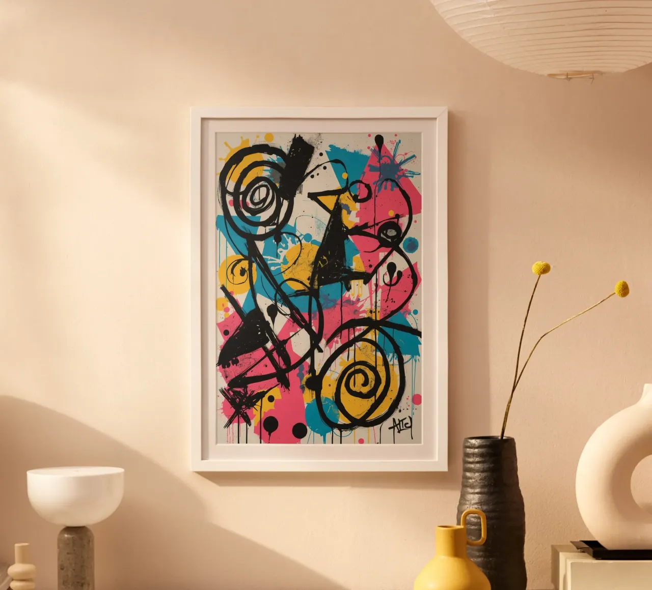 Pittura astratta con forme geometriche e linee nere poster da DesignDoodle