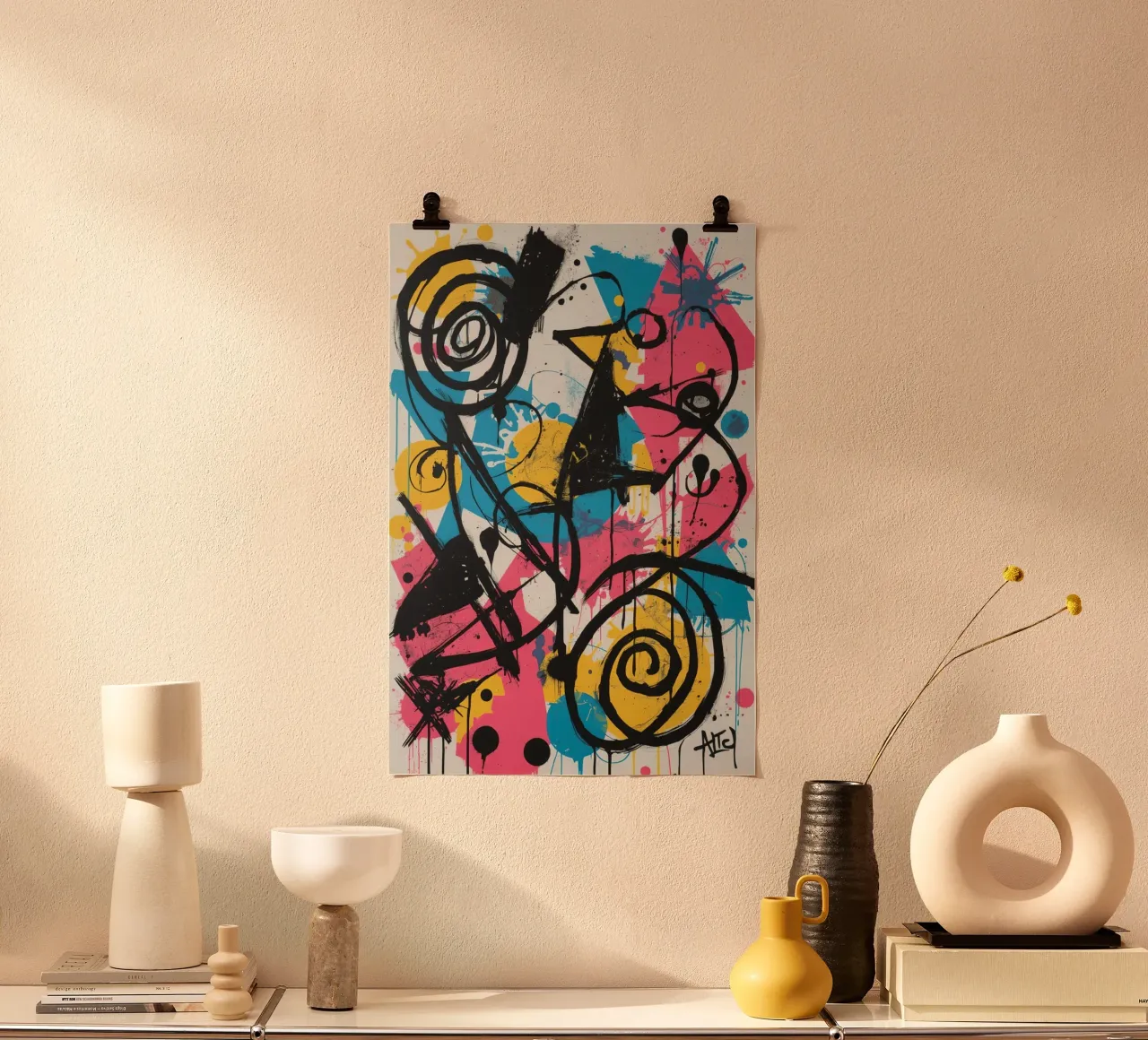 Pittura astratta con forme geometriche e linee nere poster da DesignDoodle
