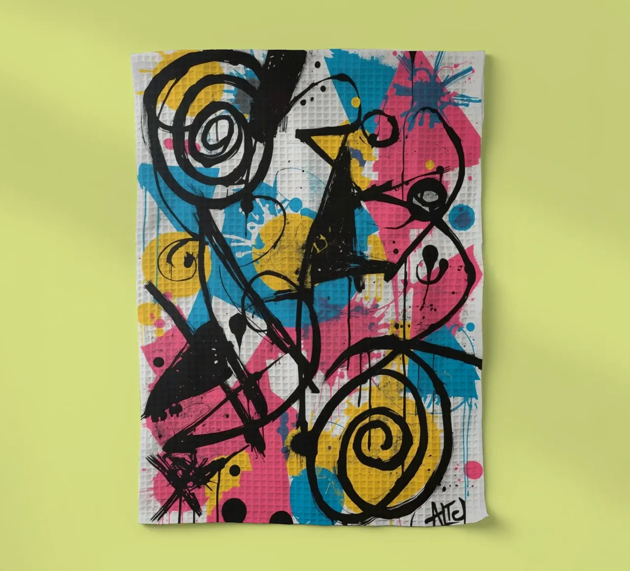 Pittura astratta con forme geometriche e linee nere canovaccio da cucina da DesignDoodle