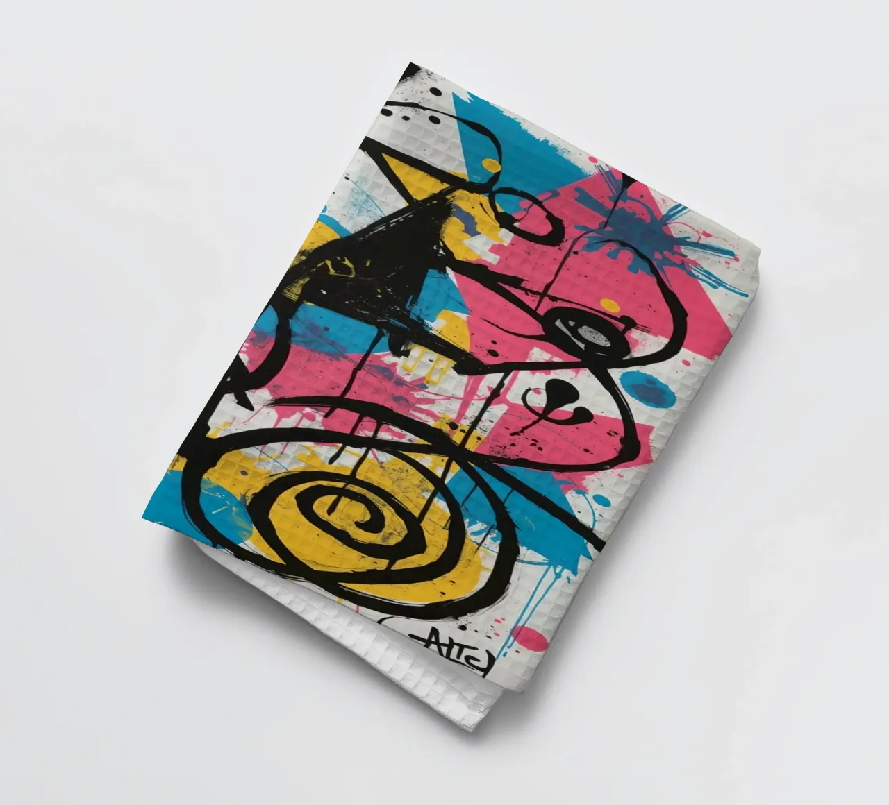Pittura astratta con forme geometriche e linee nere canovaccio da cucina da DesignDoodle