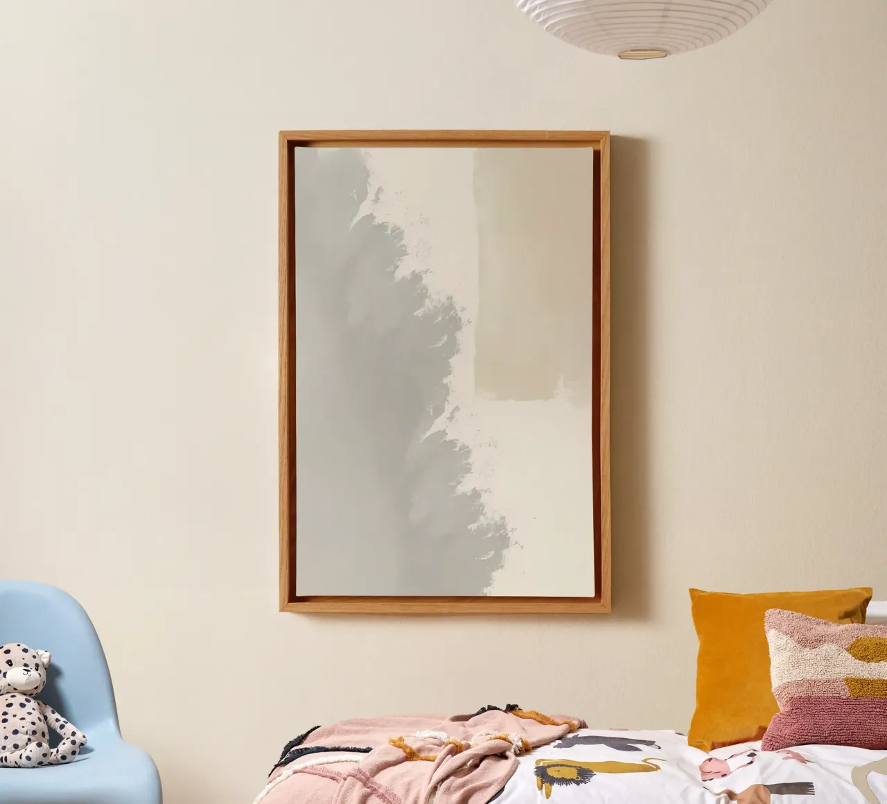 Abstract Painting with Grey Beige and Cream Colors canvas with Floater frame by DesignDoodle