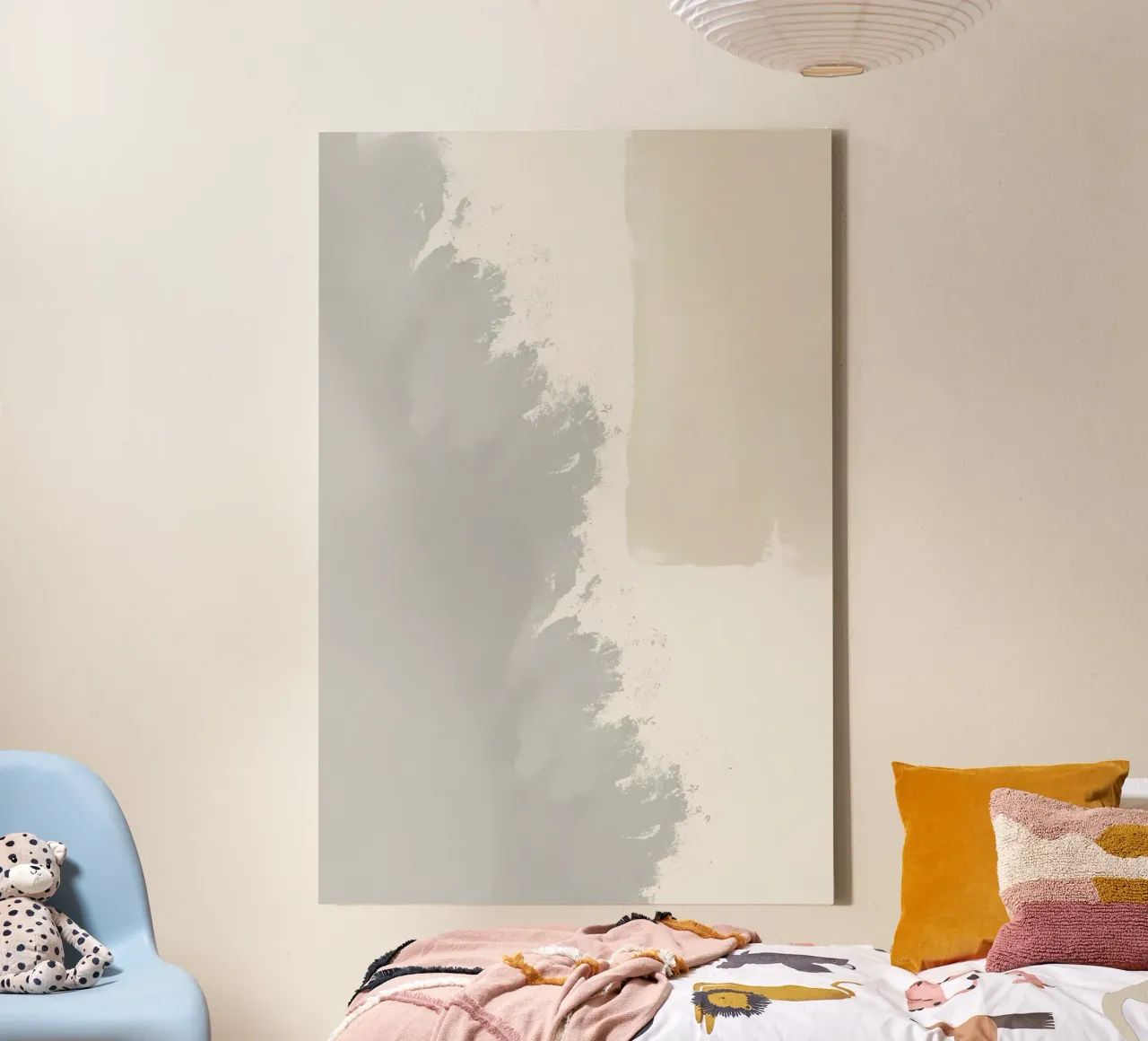 Abstract Painting with Grey Beige and Cream Colors canvas with Floater frame by DesignDoodle