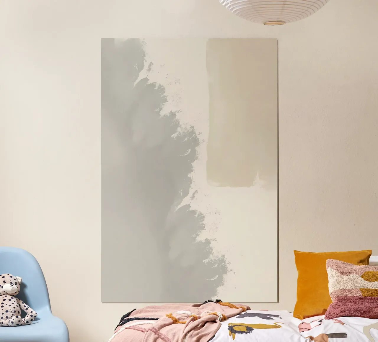 Pittura astratta con colori grigio-beige e crema poster con telaio in plastica da DesignDoodle
