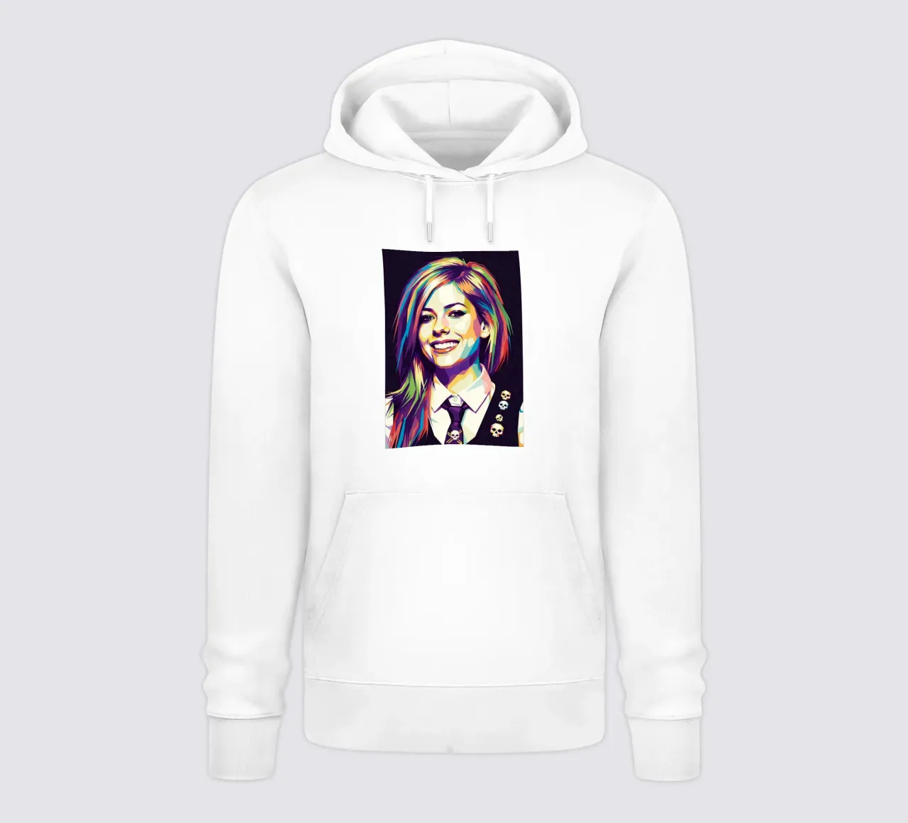 Avril Lavigne con l'iconico sorriso felpa con cappuccio da Hantamrata