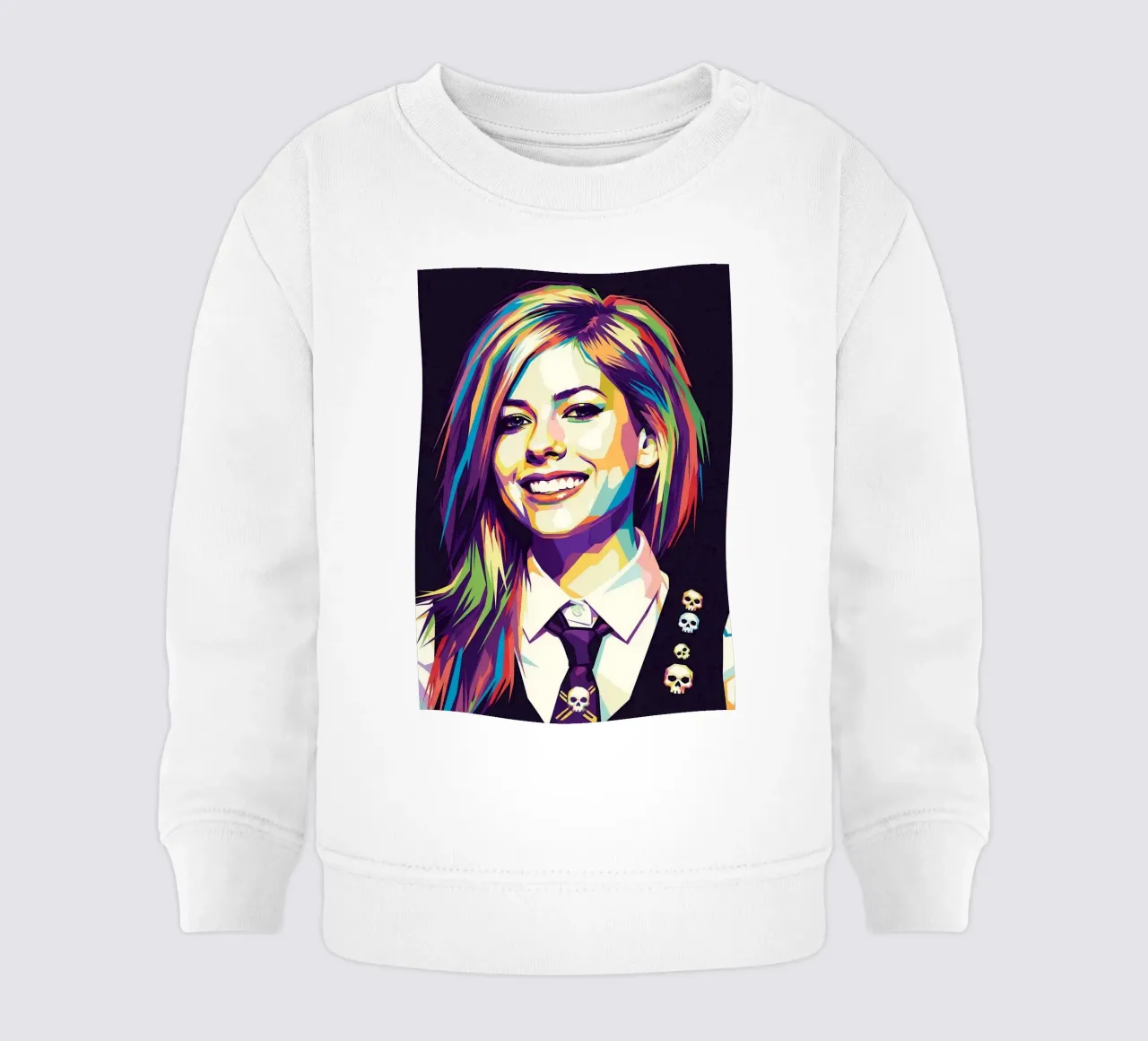 Avril Lavigne con l'iconico sorriso felpa neonato da Hantamrata