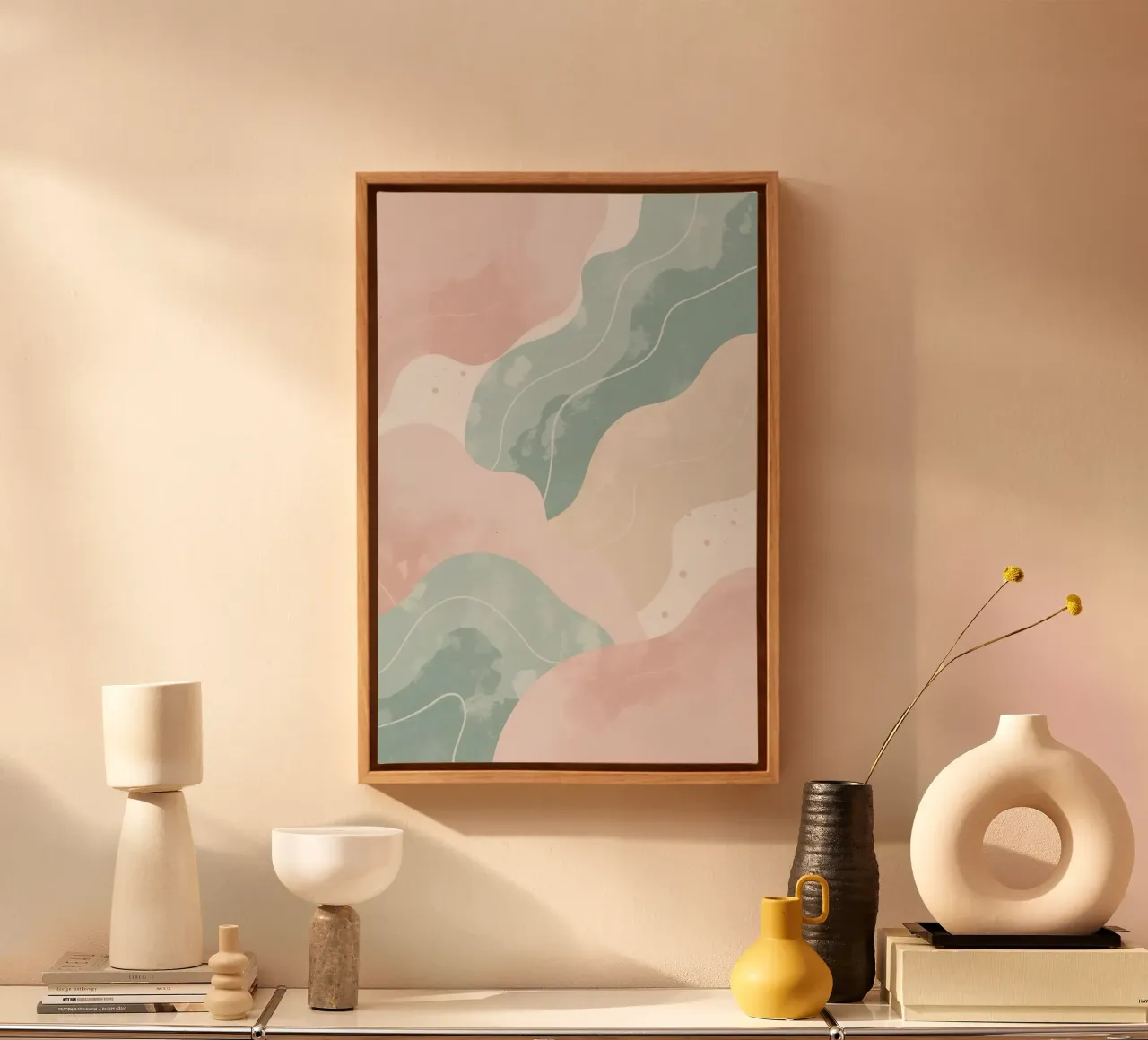 Forme astratte pastello con linee bianche tela con Cornice a cassetta da DesignDoodle