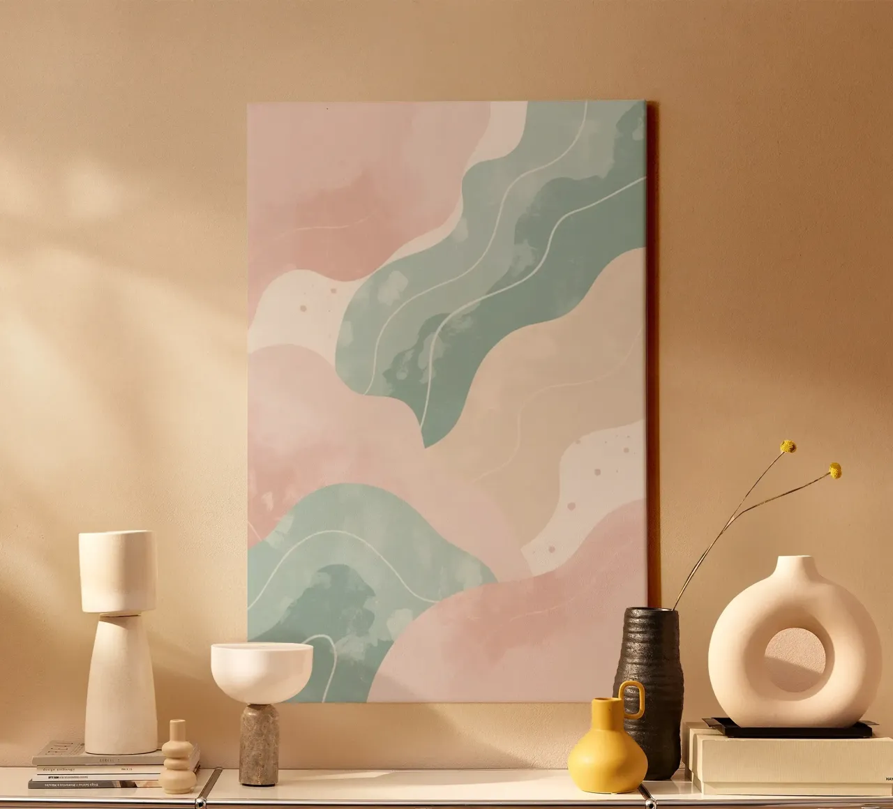 Forme astratte pastello con linee bianche tela con Cornice a cassetta da DesignDoodle