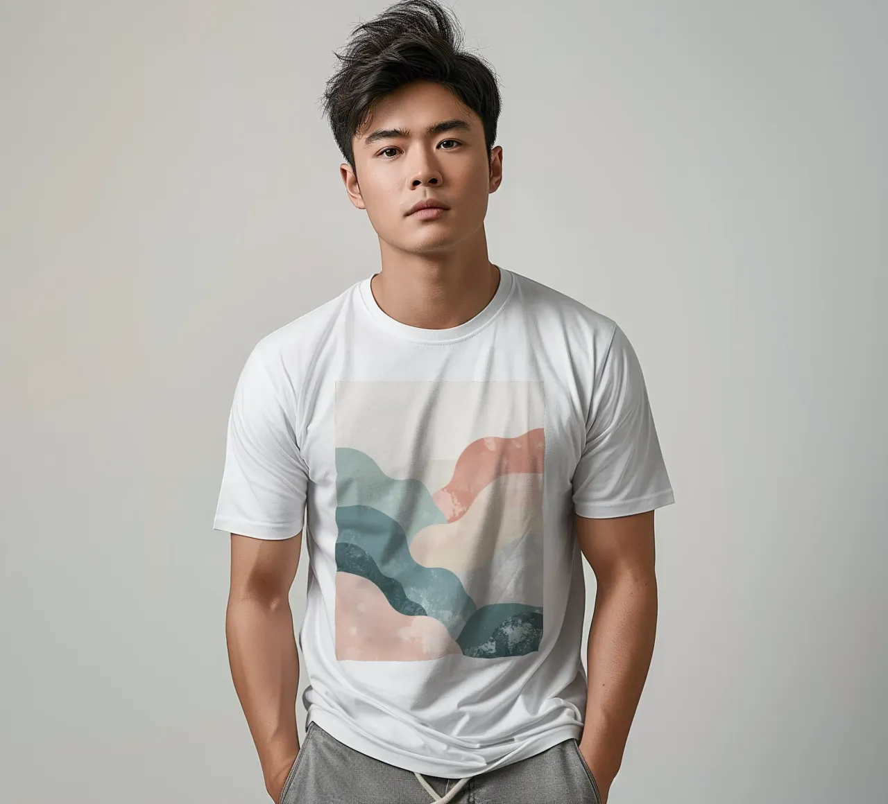 Illustrazione astratta di forme ondulate in colori tenui t-shirt da DesignDoodle