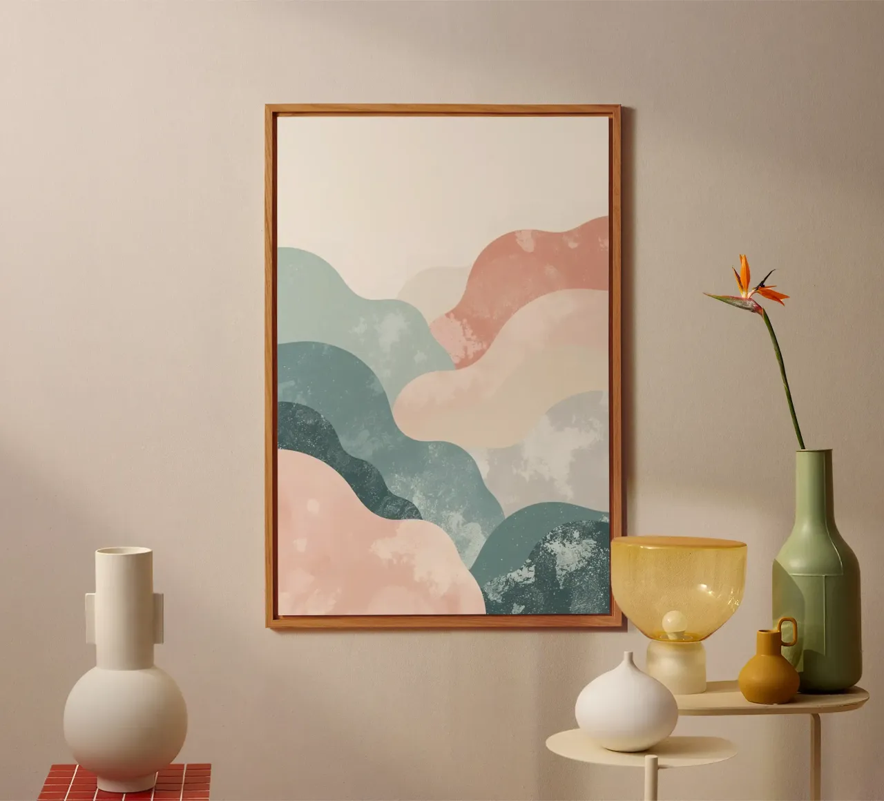 Illustrazione astratta di forme ondulate in colori tenui alluminio dibond da DesignDoodle