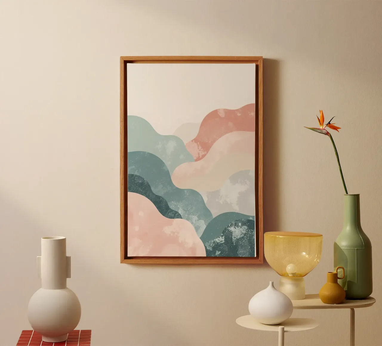 Illustratie van abstracte golvende vormen in gedempte kleuren canvas met Baklijst van DesignDoodle