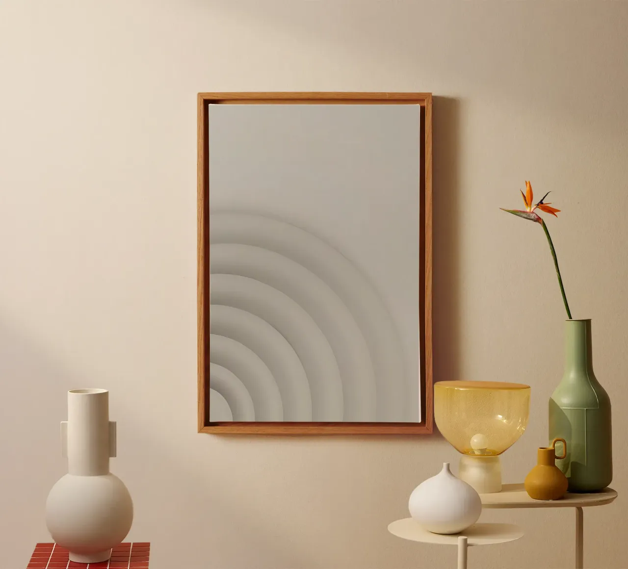 Forme grigie curve concentriche su sfondo grigio tela con Cornice a cassetta da DesignDoodle