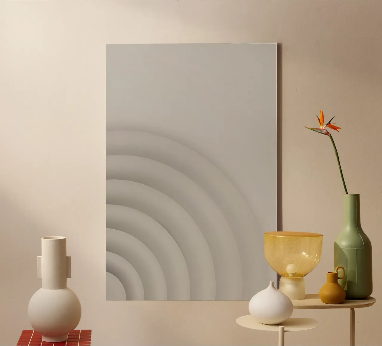 Forme grigie curve concentriche su sfondo grigio tela con Cornice a cassetta da DesignDoodle