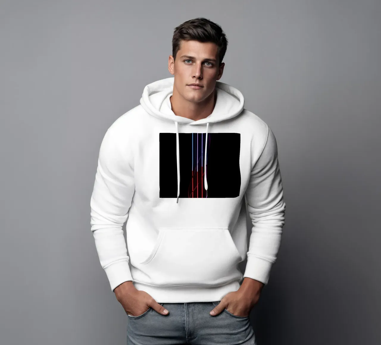 Cinque barre luminose al neon graduali con filo su nero felpa con cappuccio da DesignDoodle