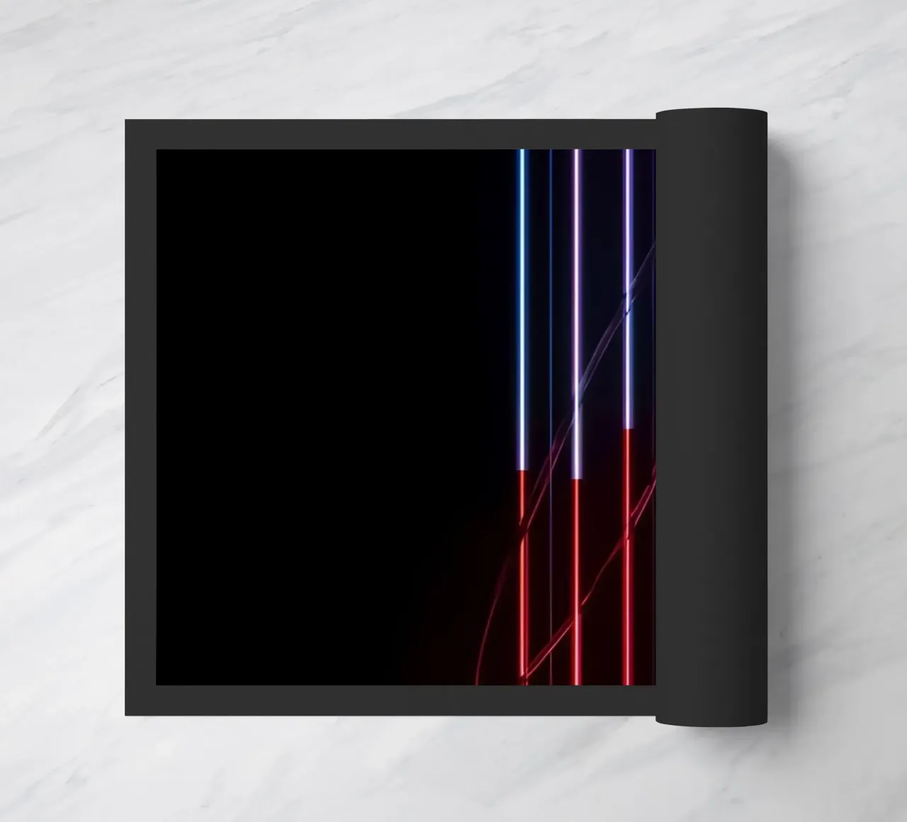 Cinque barre luminose al neon graduali con filo su nero zerbino da DesignDoodle