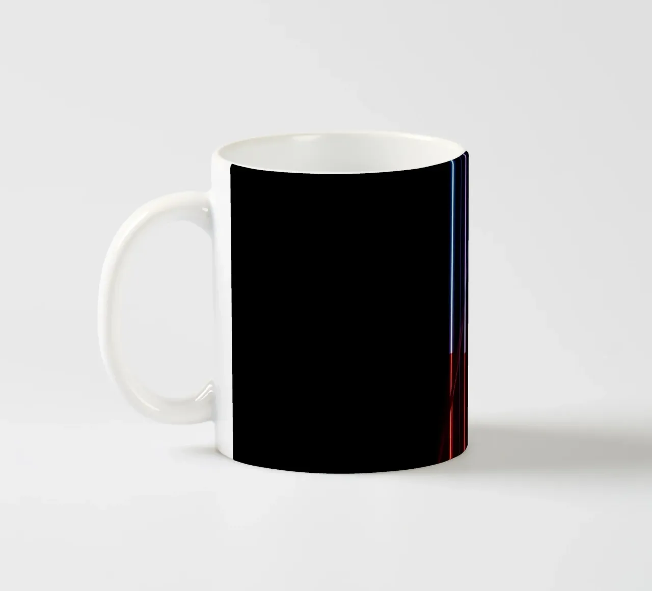 Cinque barre luminose al neon graduali con filo su nero tazza in ceramica da DesignDoodle
