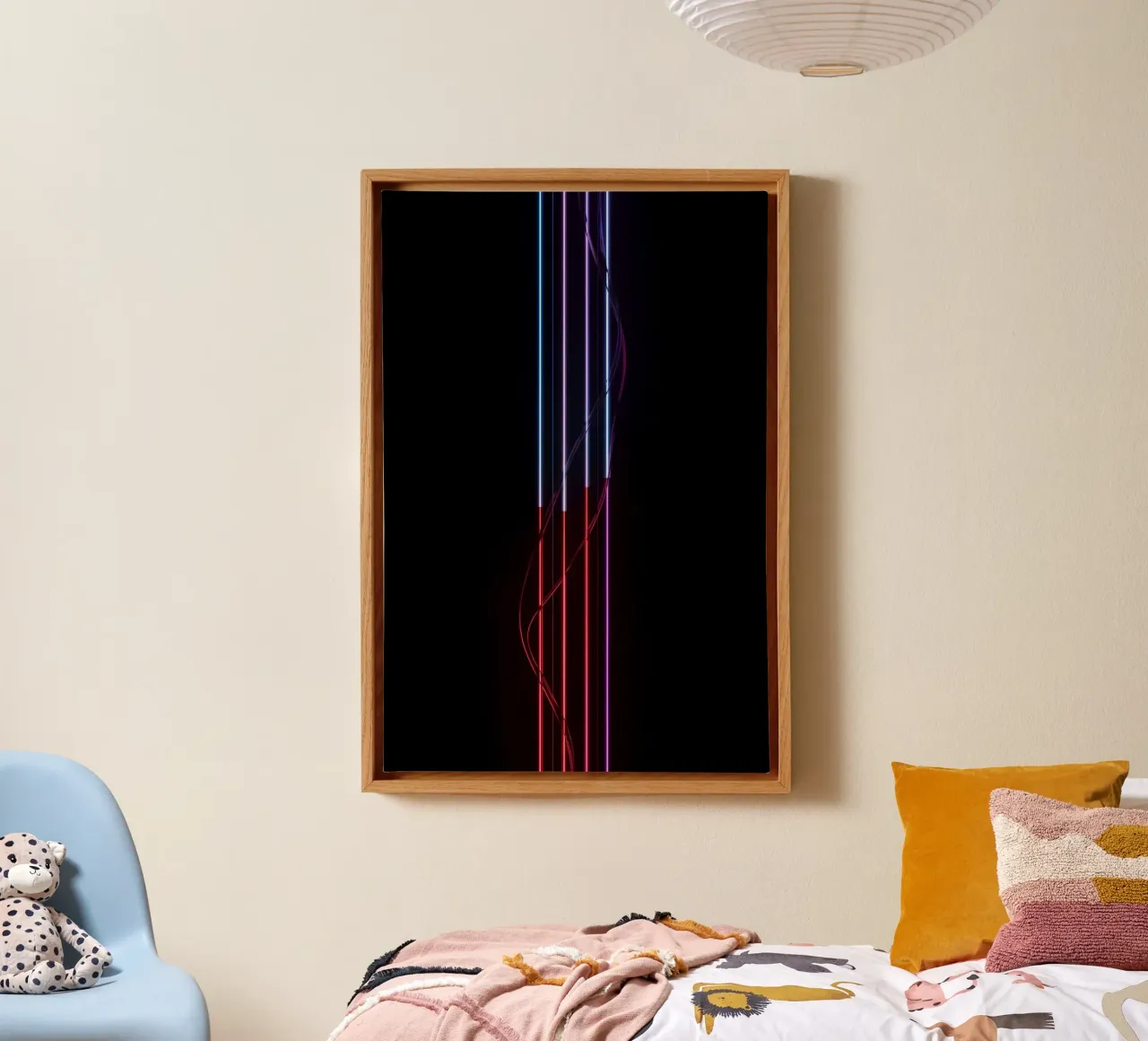 Vijf Verloop Neon Lichtbalken met Draad op Zwart canvas met Baklijst van DesignDoodle