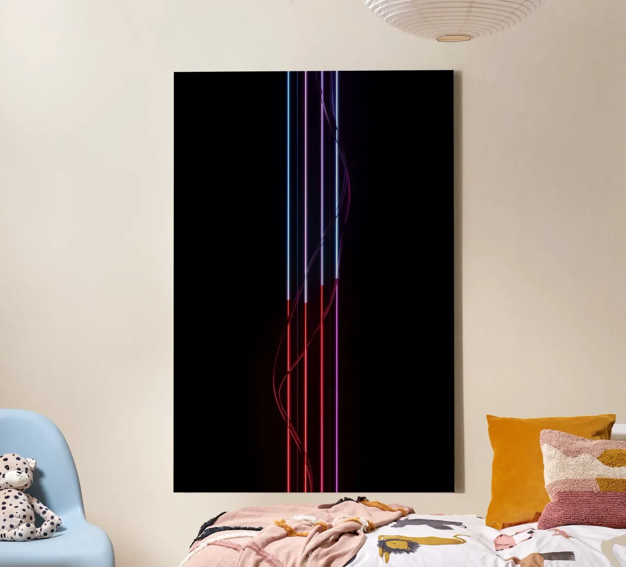 Vijf Verloop Neon Lichtbalken met Draad op Zwart canvas met Baklijst van DesignDoodle