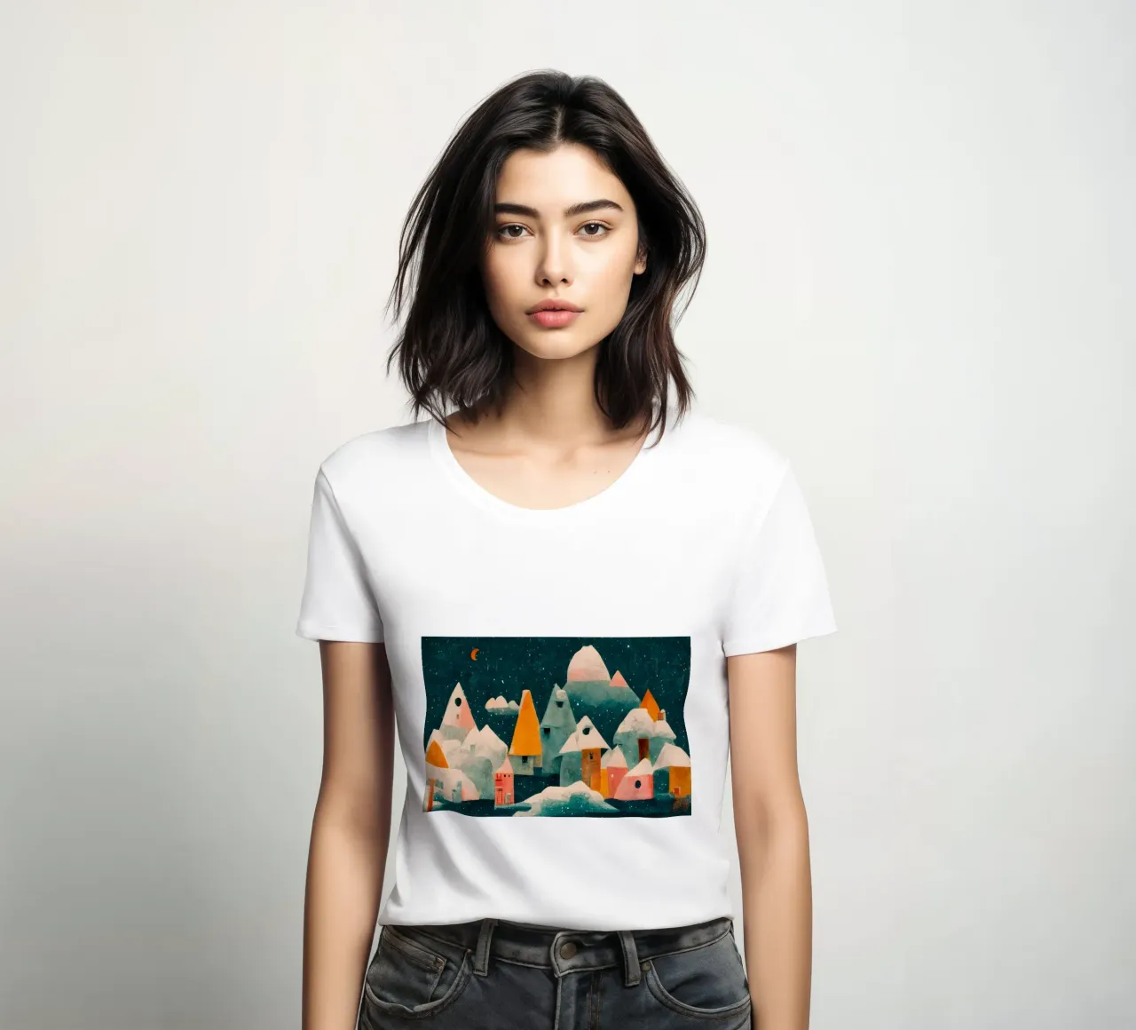 Tiny Town And Moon Frauen T-Shirt von treechild