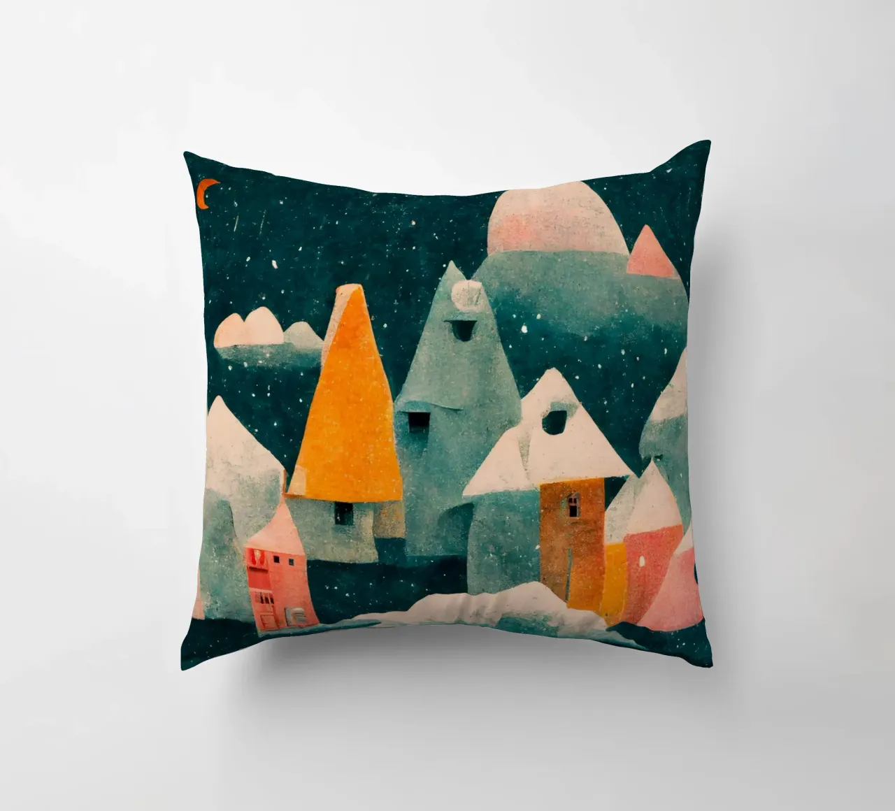 Tiny Town And Moon cuscino da treechild