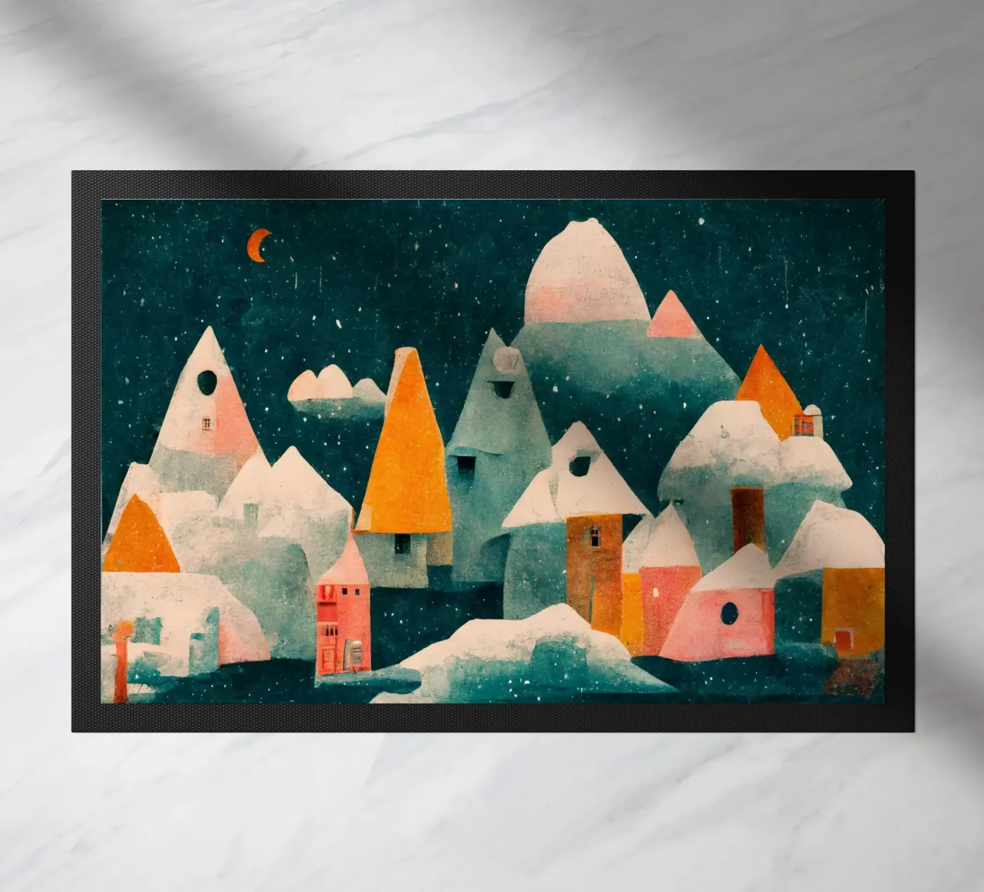 Tiny Town And Moon doormat by treechild