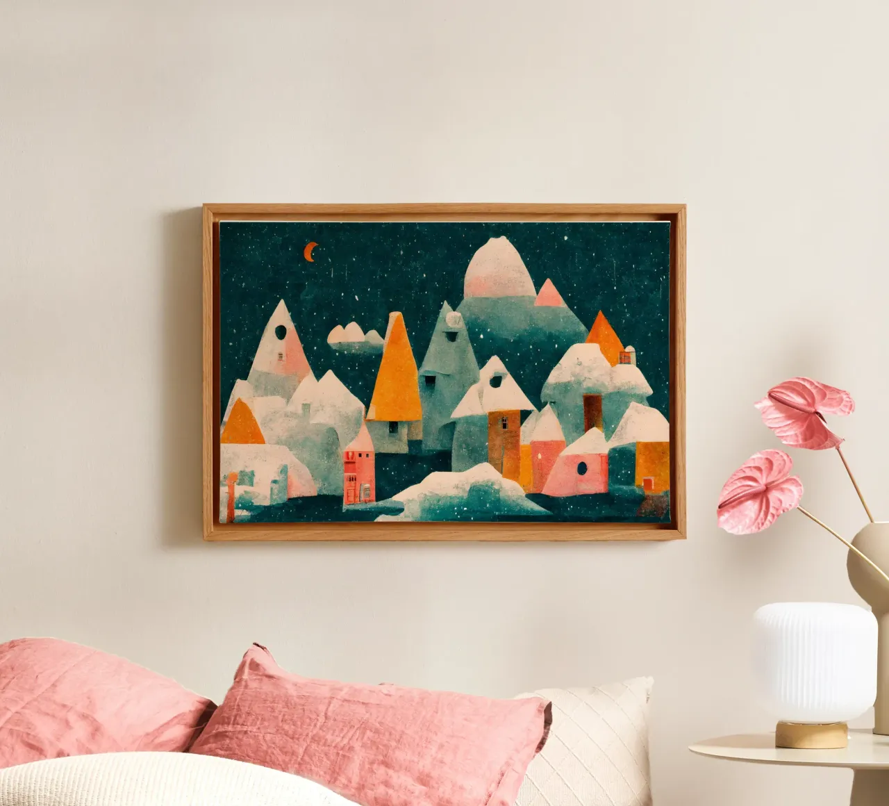 Tiny Town And Moon tela con Cornice a cassetta da treechild