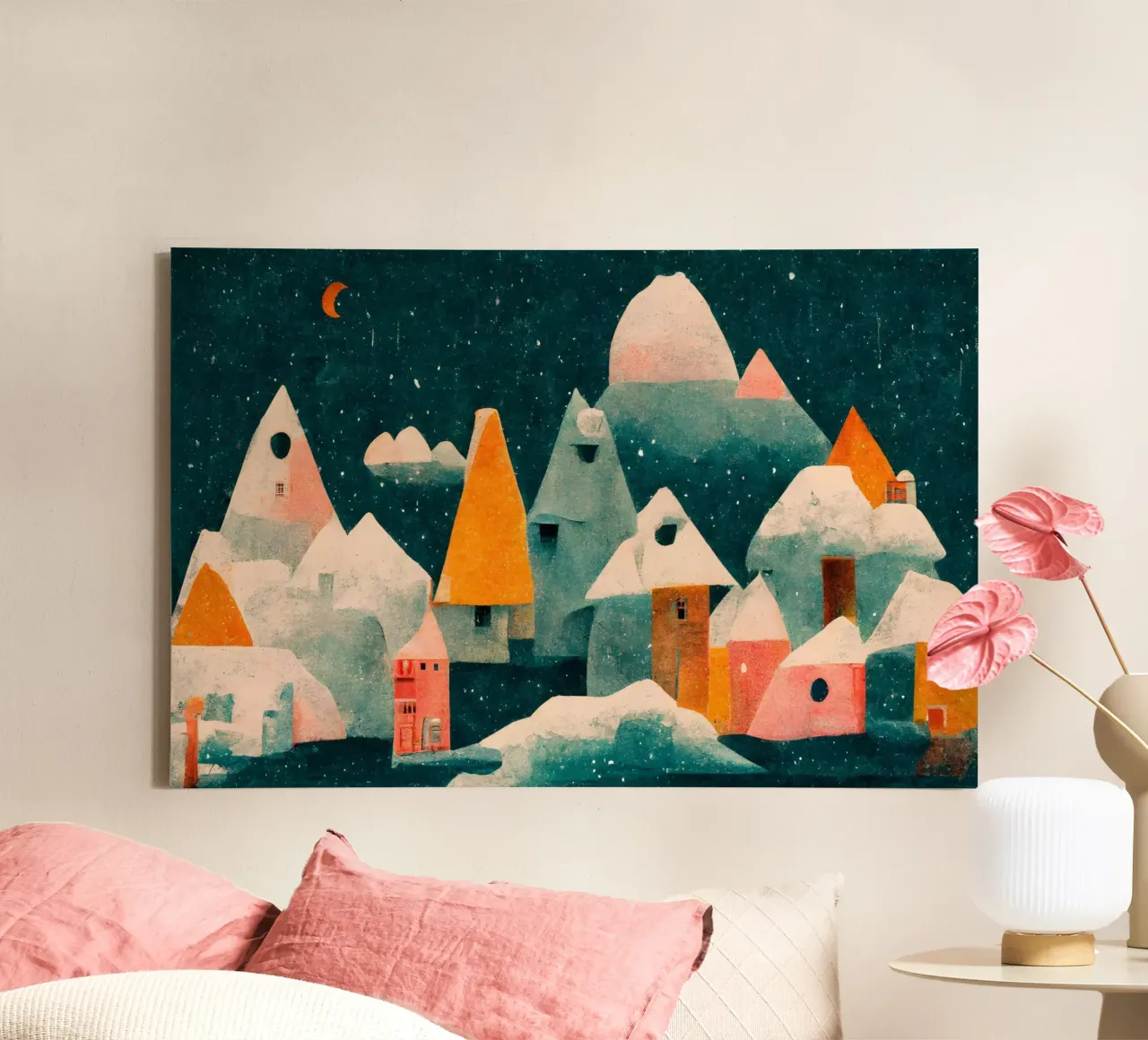 Tiny Town And Moon tela con Cornice a cassetta da treechild
