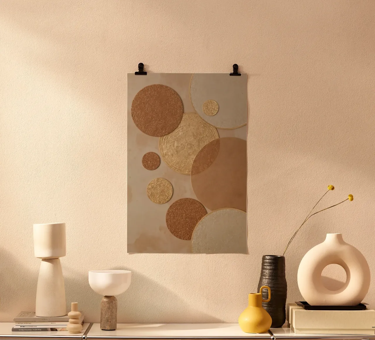 Art mural circulaire texturé dans des tons neutres poster avec cadre en aluminium de DesignDoodle