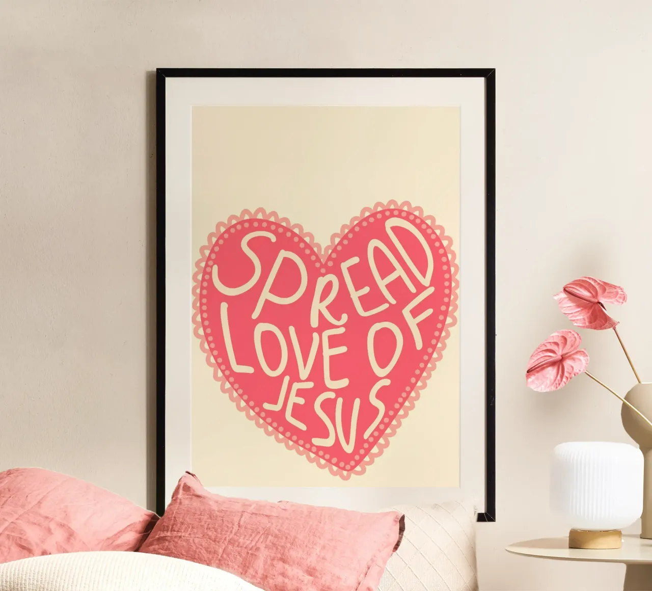 Diffondere l'amore di Gesù Cuore cristiano Poster poster con telaio in legno da vintagepod