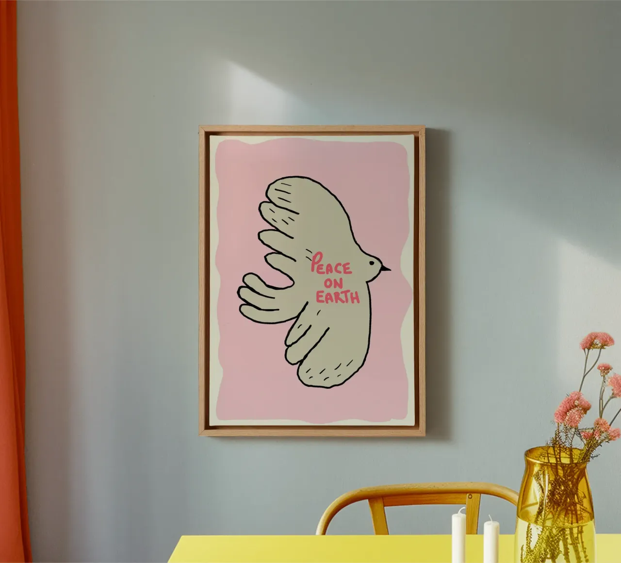 Poster minimalista Pace in Terra Colomba tela con Cornice a cassetta da vintagepod