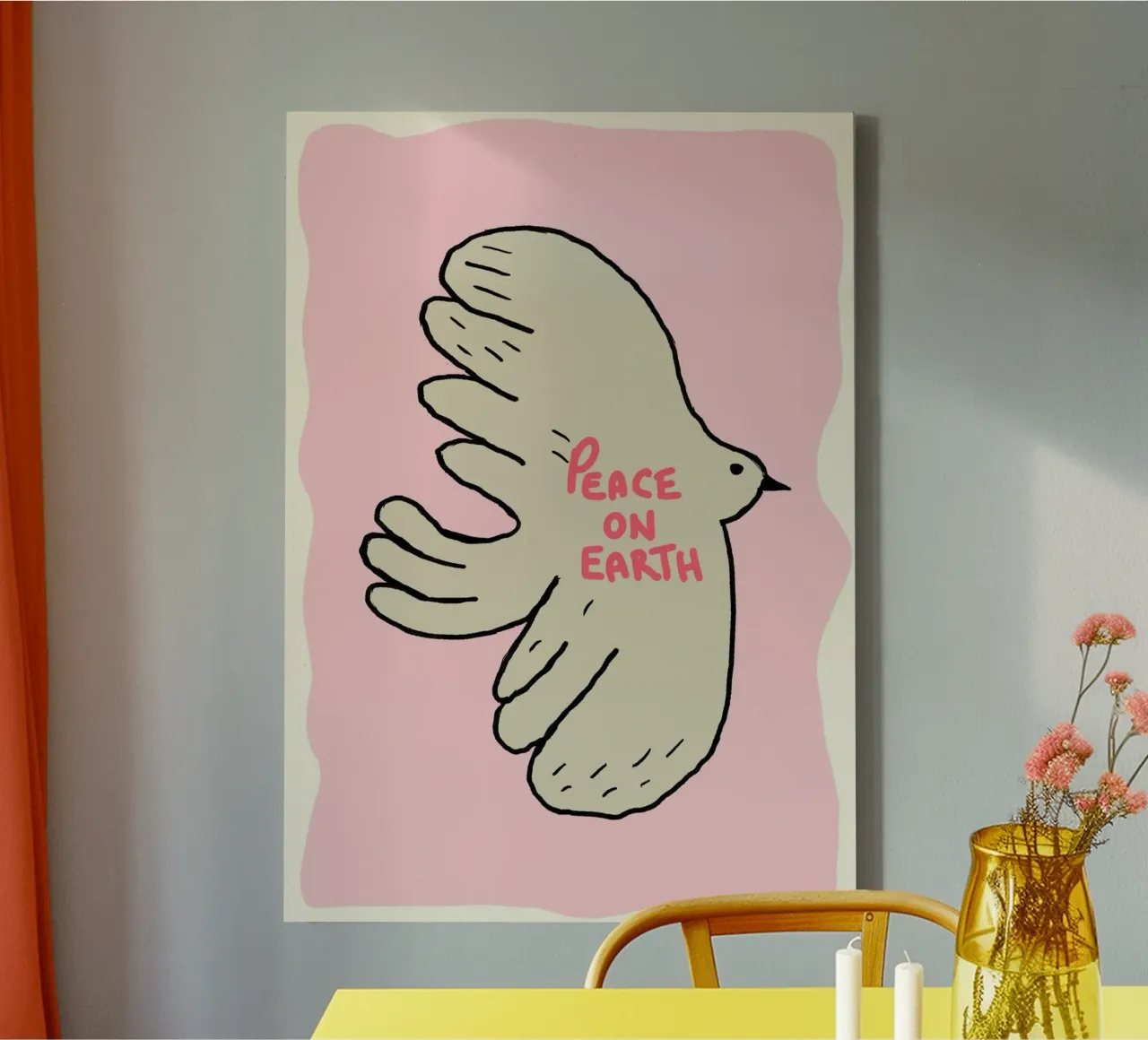 Poster minimalista Pace in Terra Colomba tela con Cornice a cassetta da vintagepod