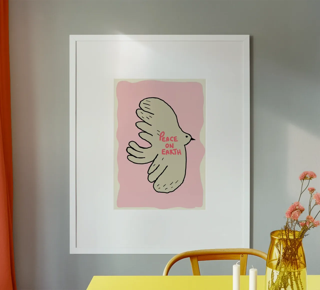 Poster minimalista Pace in Terra Colomba poster con telaio in legno da vintagepod