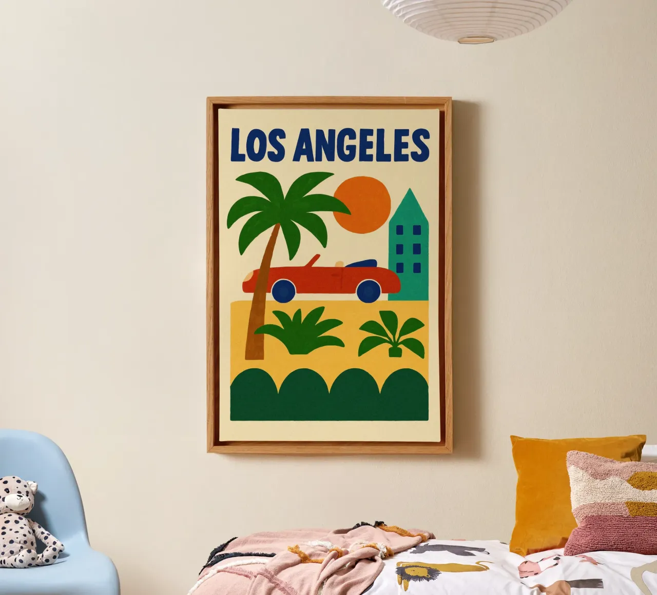 Cabriolet rossa a Los Angeles tela con Cornice a cassetta da JETLAG | affiches voyage