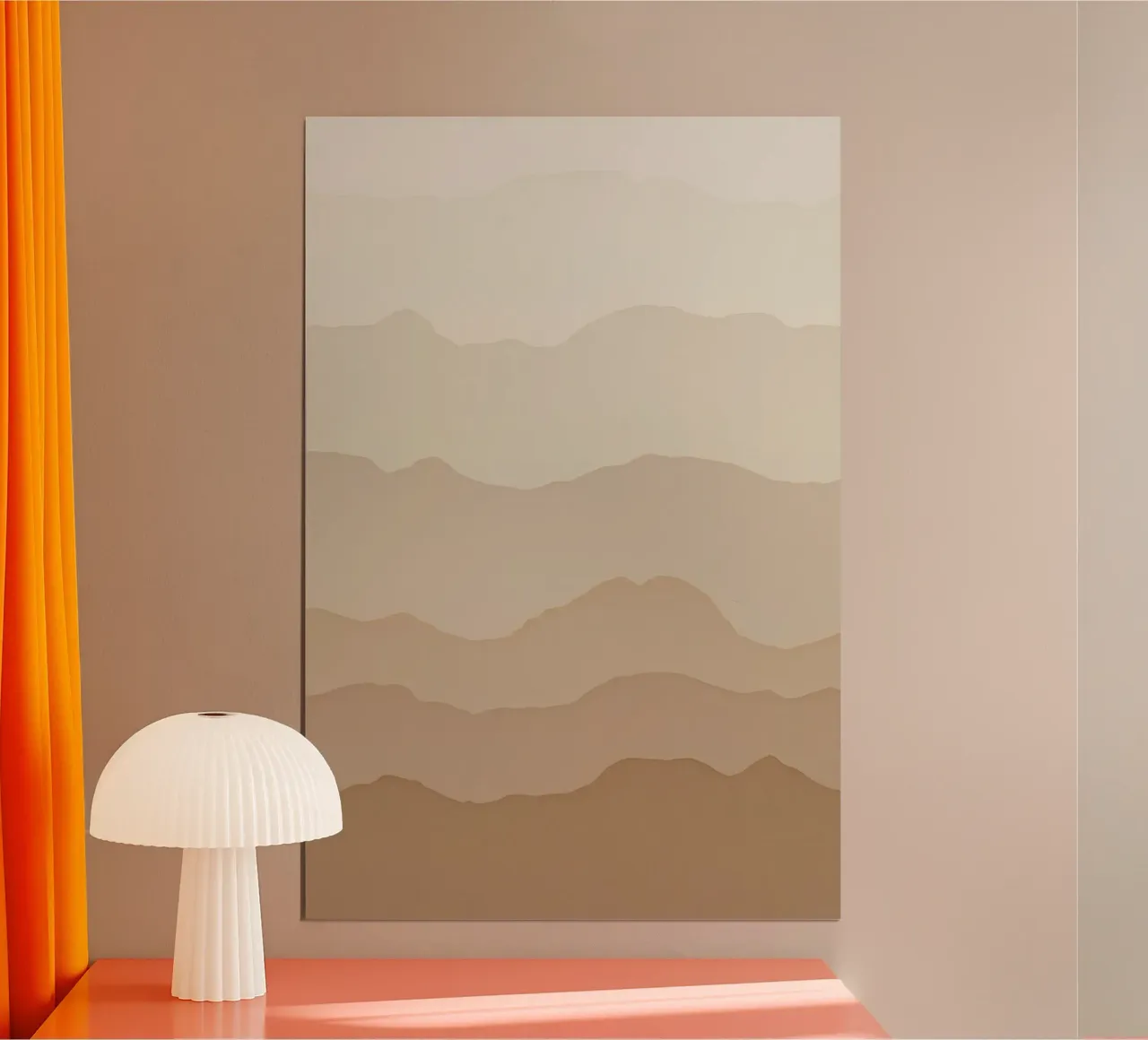 Neutral Beige Gradient Mountain Range Illustration Poster mit Aluminium Rahmen von DesignDoodle