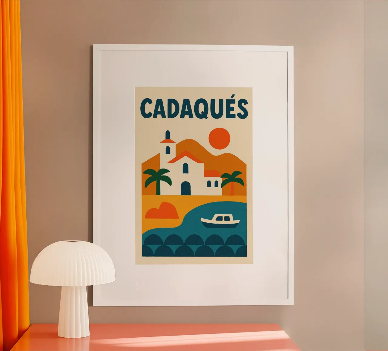 Casa bianca a Cadaqués poster con telaio in legno da JETLAG | affiches voyage