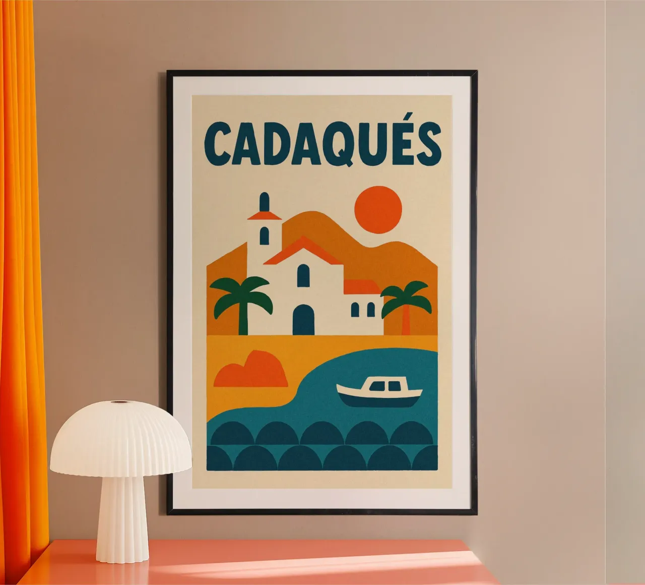 Casa bianca a Cadaqués poster con telaio in legno da JETLAG | affiches voyage