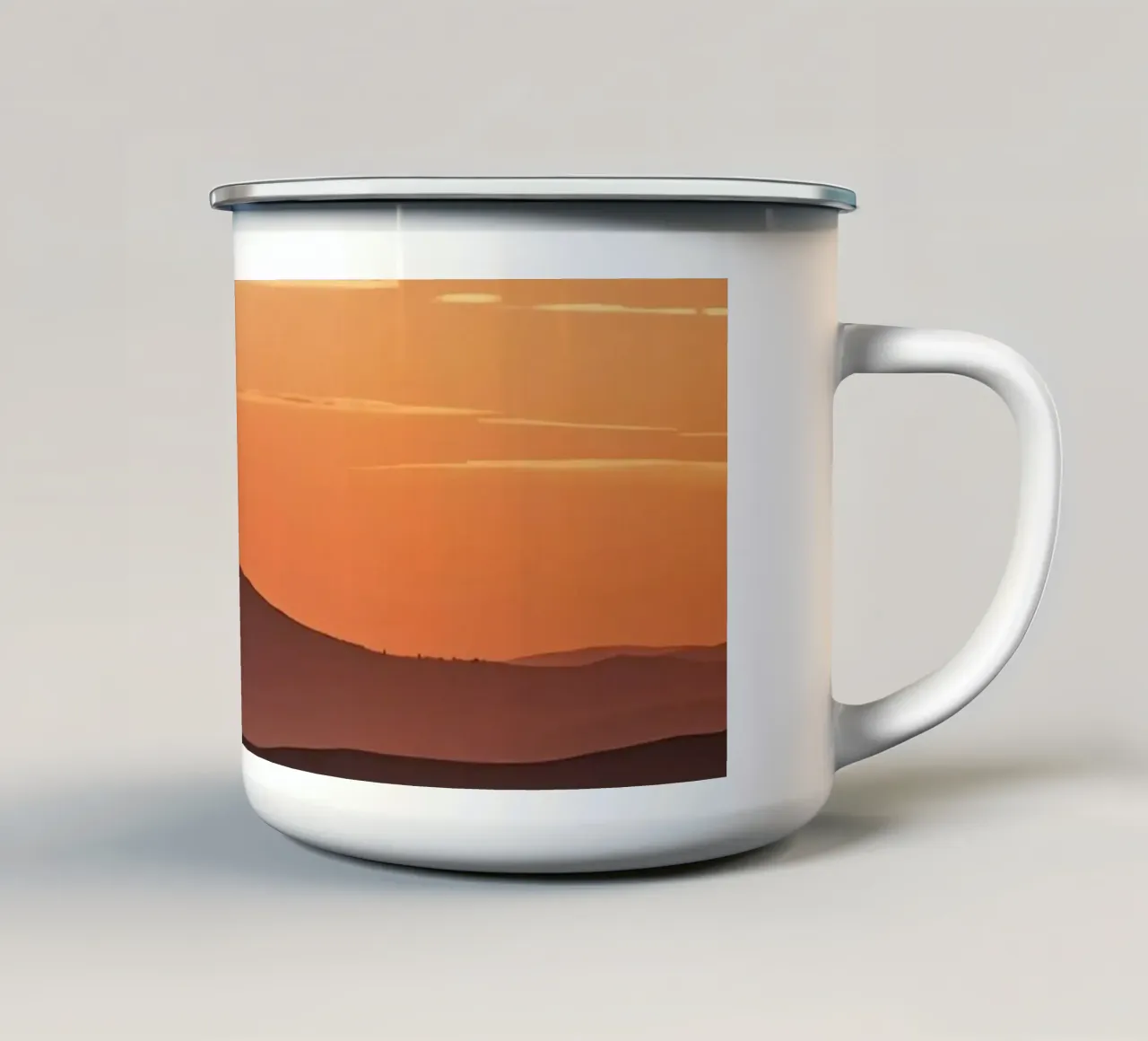 Paesaggio di Rolling Hills al tramonto con le persone tazza in smalto da DesignDoodle