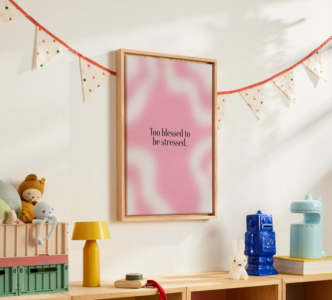 Too Blessed to be Stressed Aura Kleurverloop Poster canvas met Baklijst van vintagepod